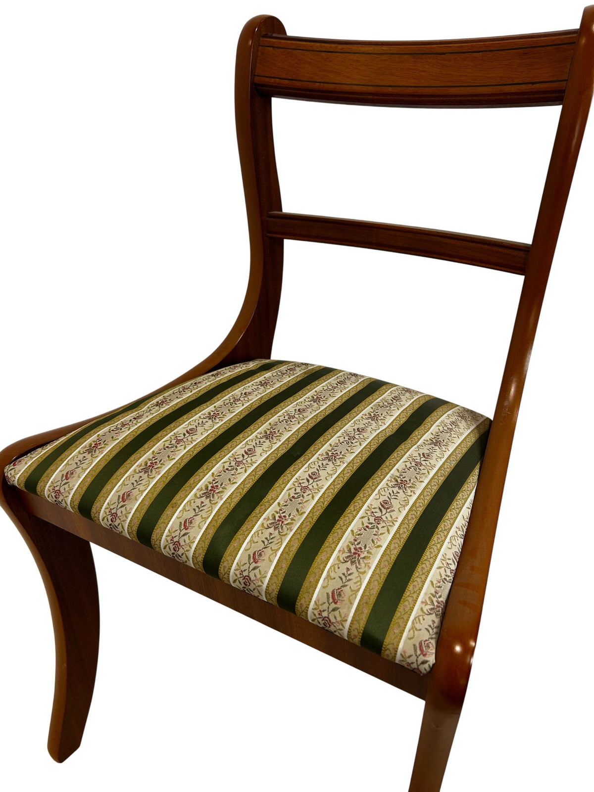 Pair Vintage Style Wooden Dining Chairs Striped Upholstered Seats (Pre-Loved)