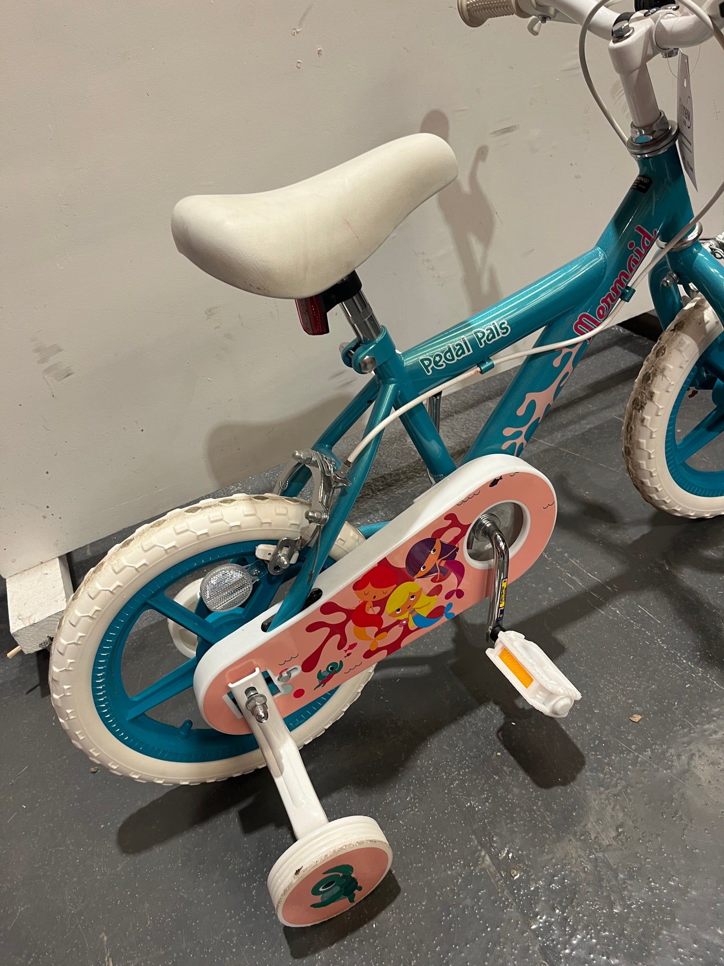 Pedal Pals Teal Mermaid 14” Children’s Bike With Stabilisers (Pre-Loved)