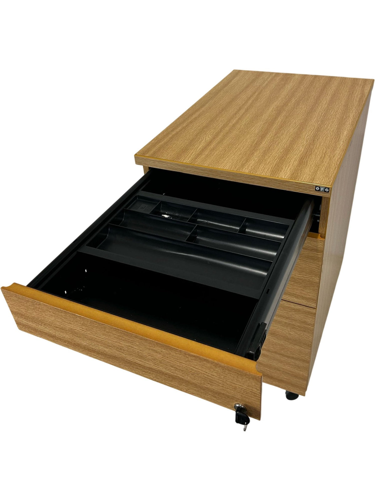 EFG 3 Drawer Mobile Pedestal Filing Cabinet Lockable Oak Effect (Pre-Loved)