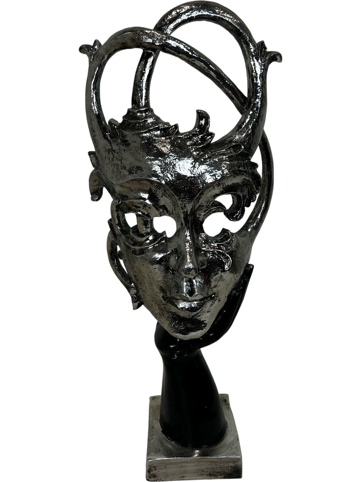 Abstract Face Sculpture Silver Black Modern Statement Decor 57cm (Pre-Loved)