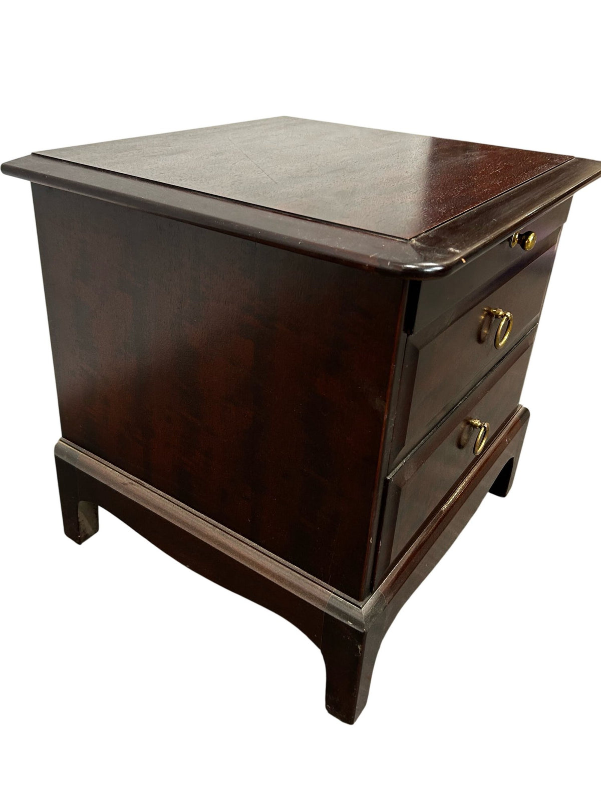Traditional Dark Wood 3 Drawer Bedside Table Brass Handles (Pre-Loved)