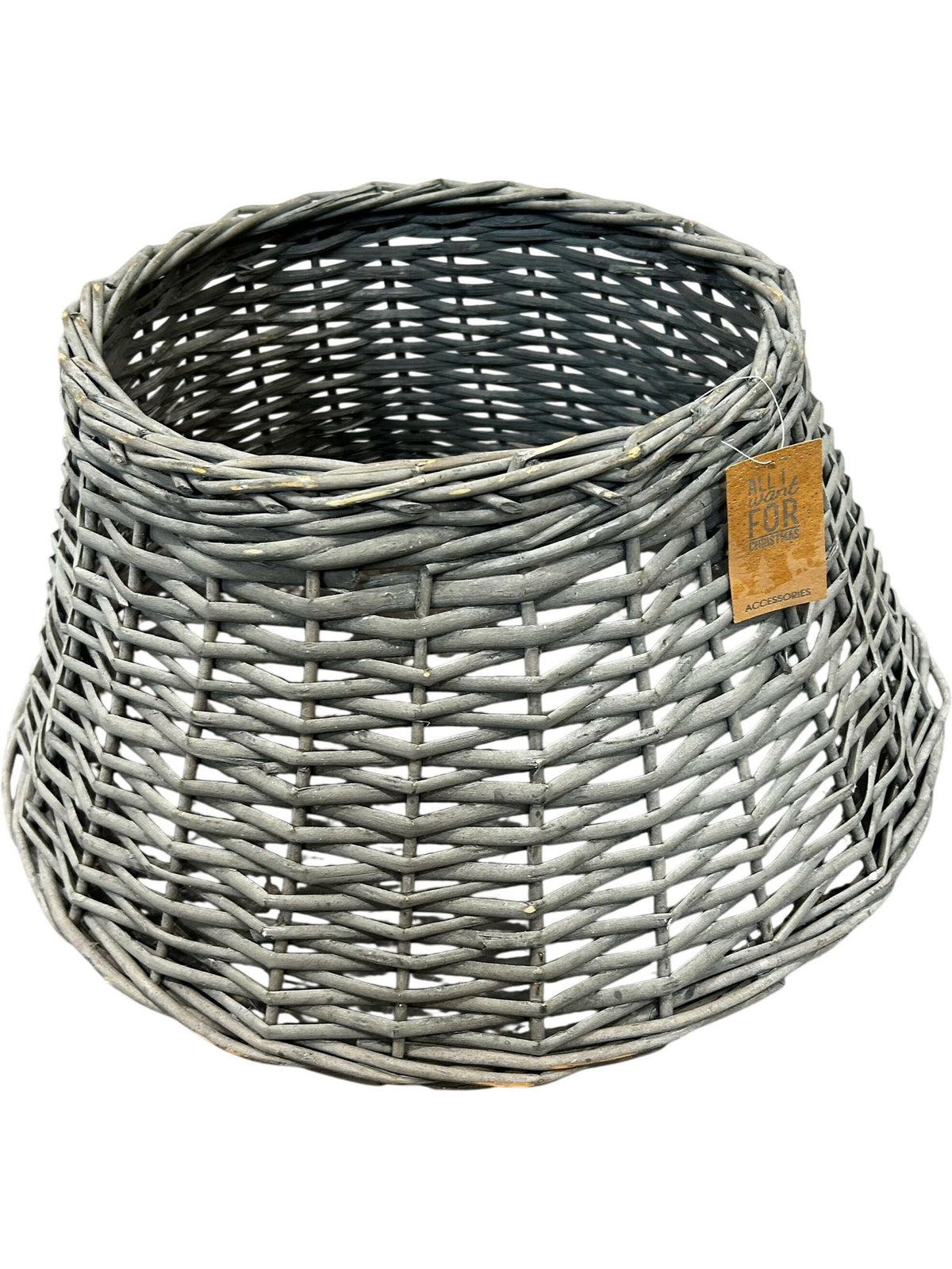 Grey Wicker Christmas Tree Skirt Collar Basket Base Cover 50cm (Pre-Loved)