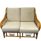 Rattan Two-Seater Conservatory Sofa with Beige Cushions Wicker Frame (Pre-Loved)