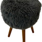 Grey Faux Fur Round Footstool Ottoman Wooden Legs Bedroom Stool (Pre-Loved)