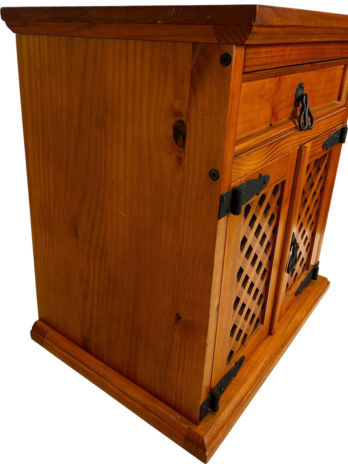 Rustic Wooden Storage Cabinet Sideboard Lattice Doors & Drawer (Pre-Loved)