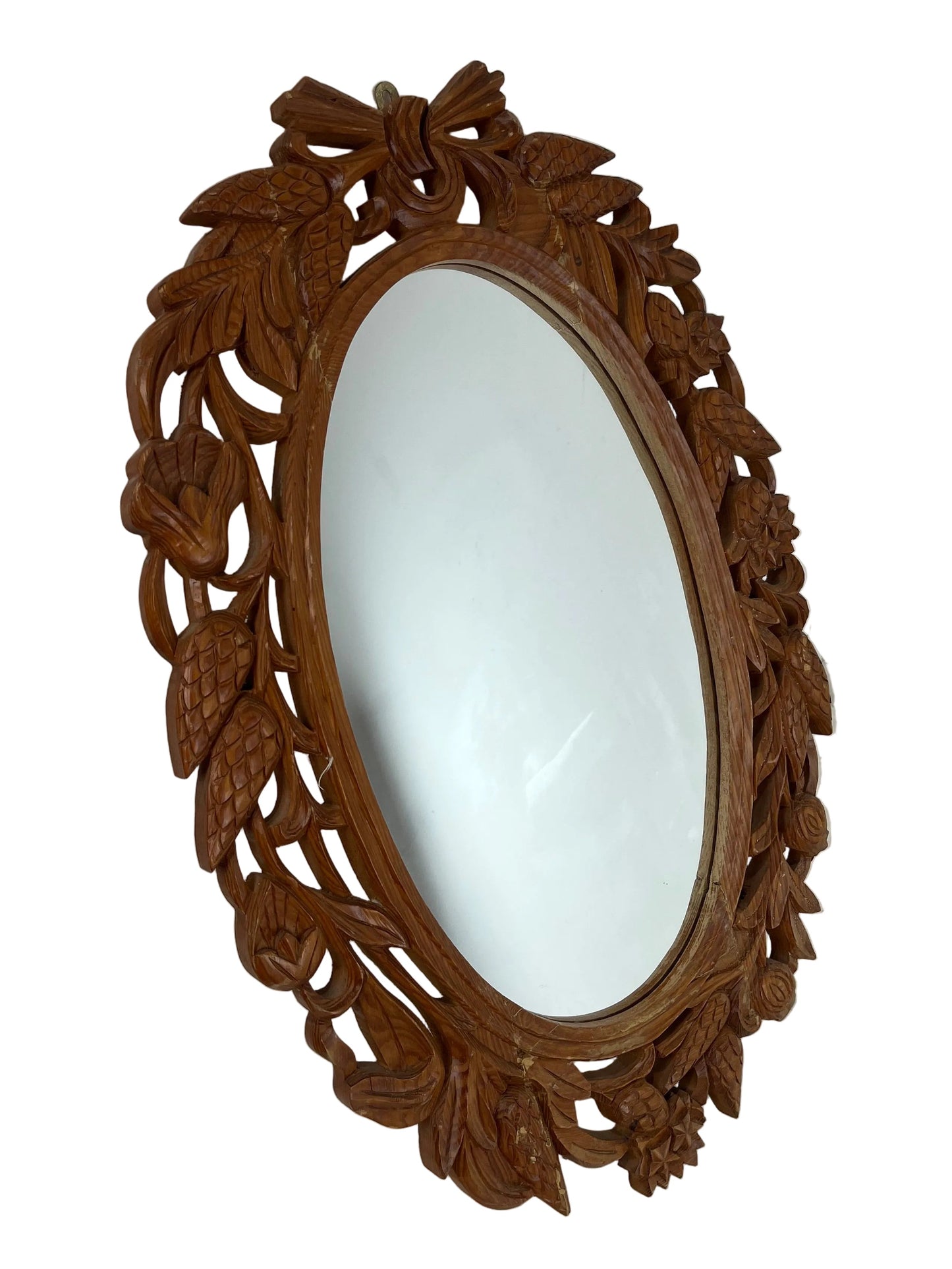 Vintage Hand-Carved Wood Oval Wall Mirror (Pre-Loved)