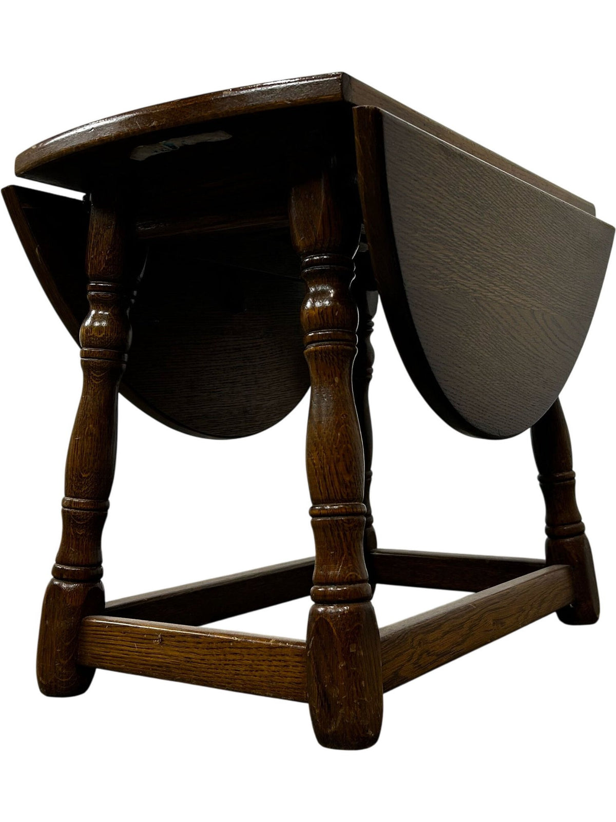 Oval Wooden Drop-Leaf Side Table with Turned Legs Traditional Style (Pre-Loved)