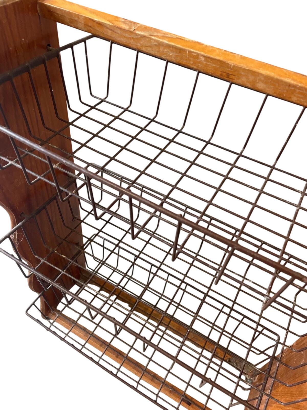 Vintage Wooden Storage Rack with Metal Wire Baskets (Pre-Loved)