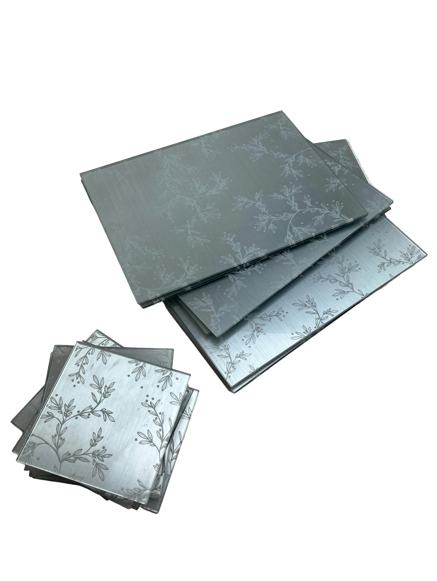 Set Of Floral Mirrored Place Mats And Coasters (Pre-Loved)