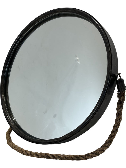 Rustic Round Wall Mirror With Rope Hanging Black Frame (Pre-Loved)