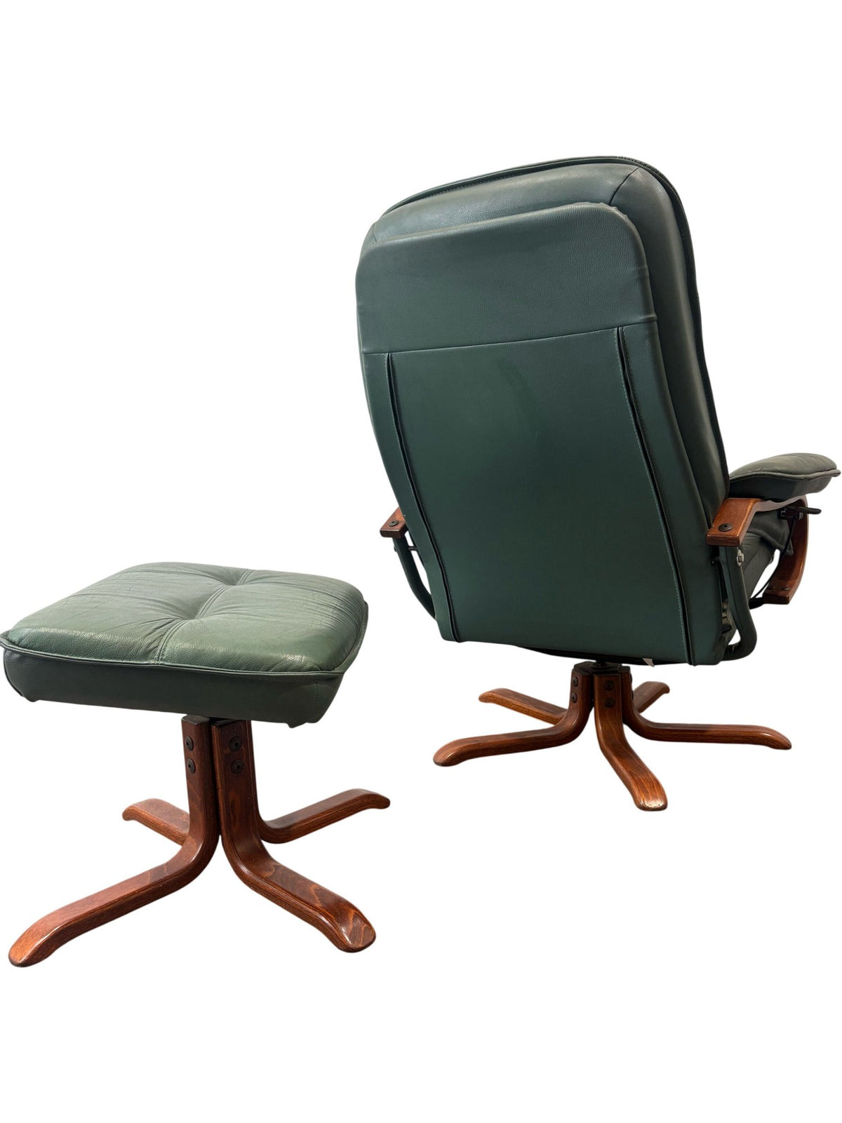 Green Leather Recliner with Ottoman (Pre-Loved)