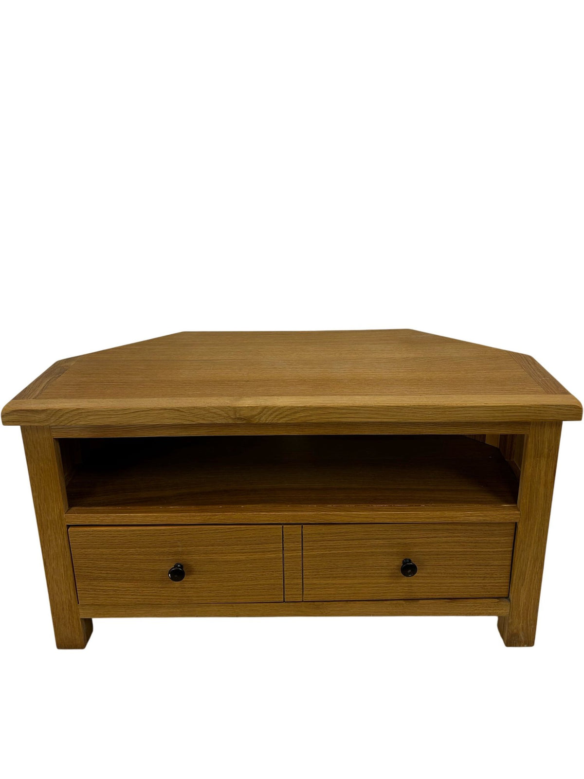 Oak Effect Corner TV Stand Media Unit Drawer Open Shelf Storage (Pre-Loved)