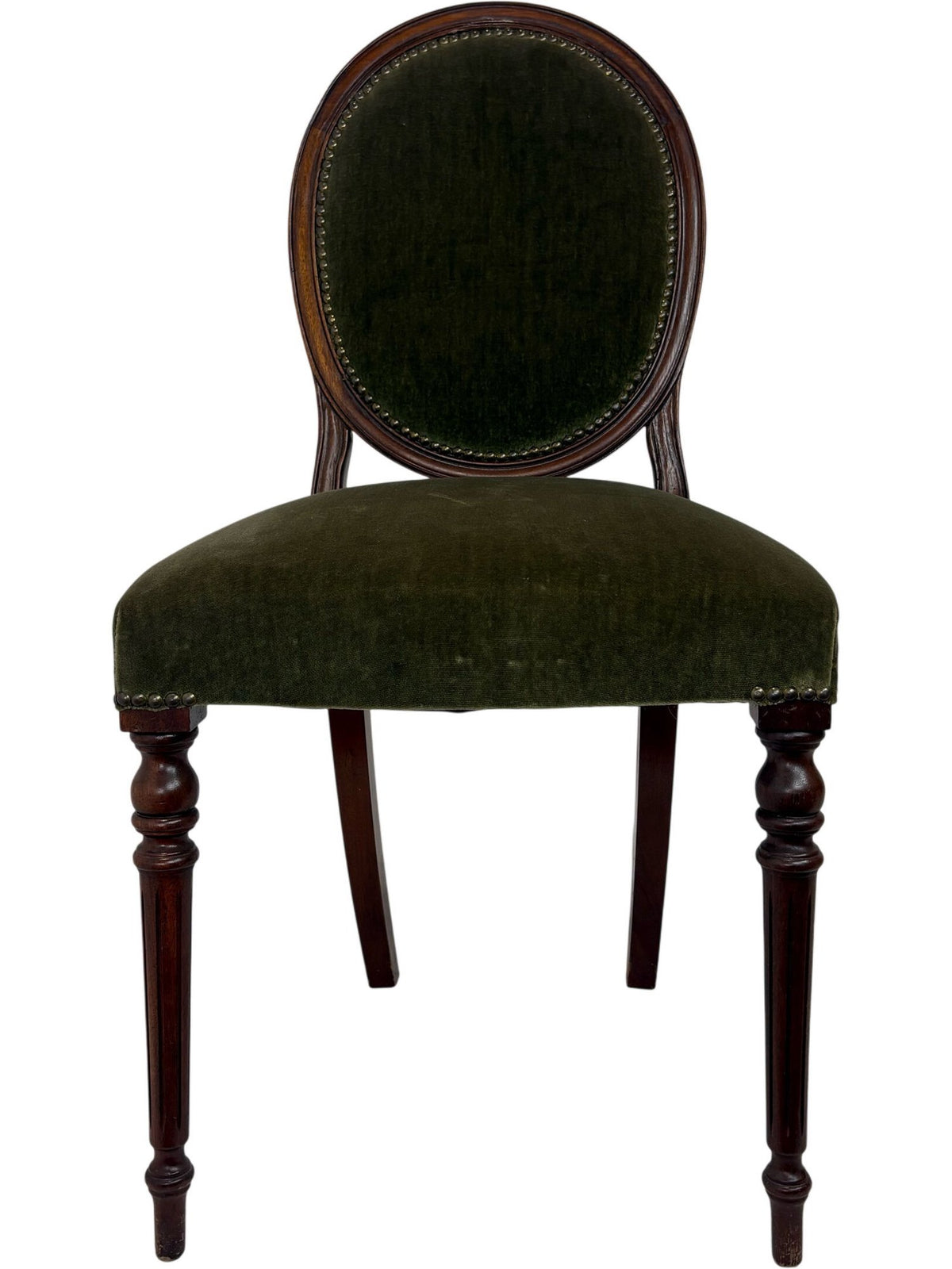 Vintage Classic Dark Wood Green Velvet Wooden Upholstered Chair (Pre-Loved)