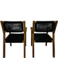 Pair Mid Century Style Wooden Armchairs Black Woven Seats (Pre-Loved)