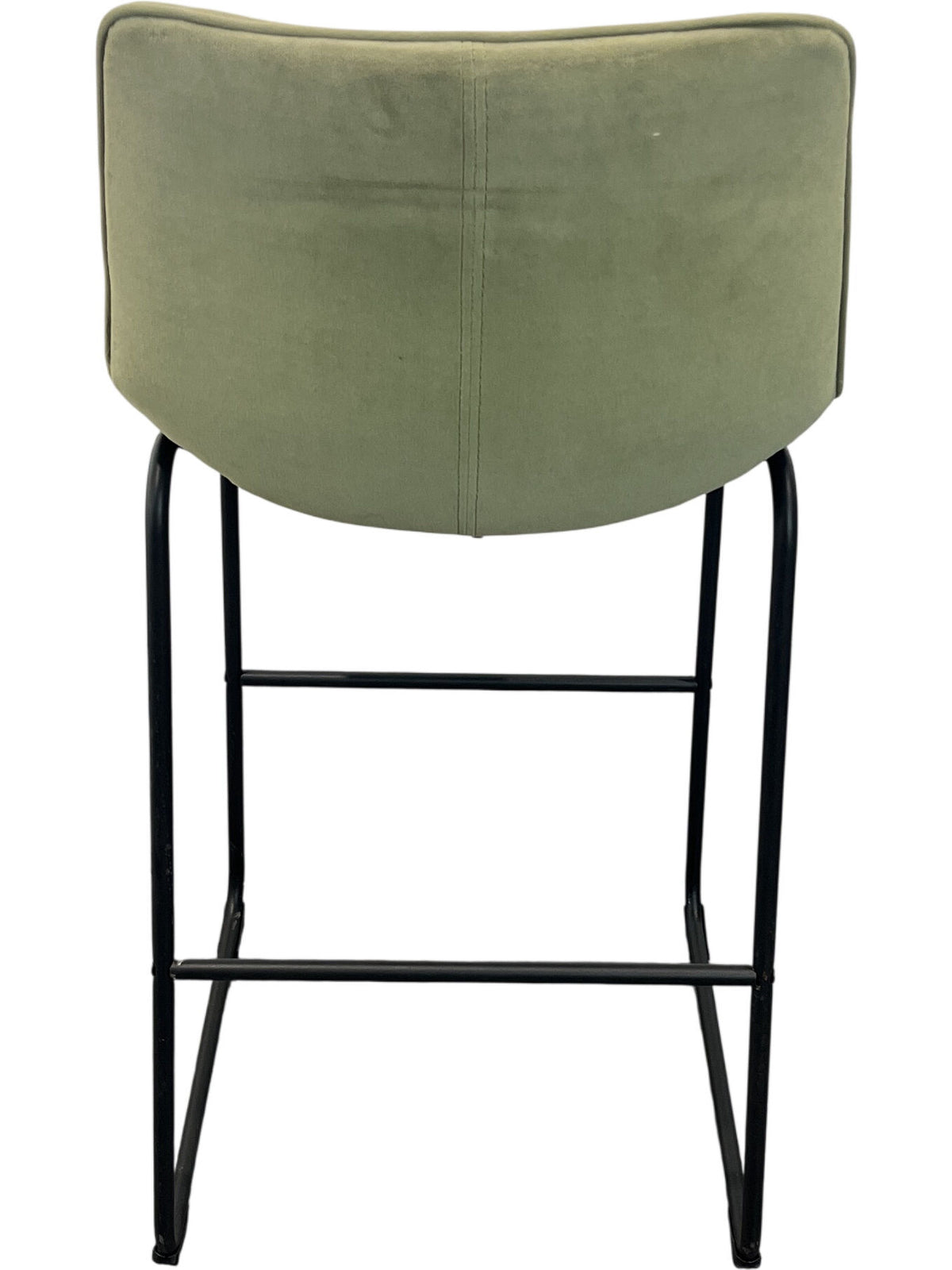 Pair Of Green Upholstered Bar Stools Black Metal Frame (Pre-Loved)