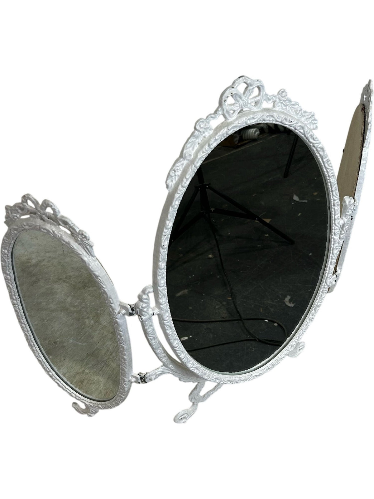 Vintage Triple Oval Vanity Dressing Table Mirror Ornate White Frame (Pre-Loved)