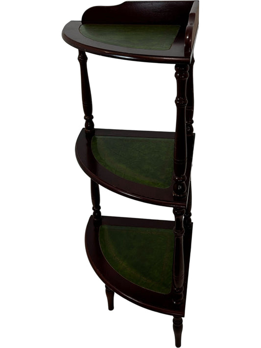 Vintage 3 Tier Corner Shelf Dark Wood Green Inlay (Pre-Loved)