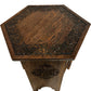 Hexagonal Carved Wooden Side Table with Lower Shelf Dark Oak Style (Pre-Loved)