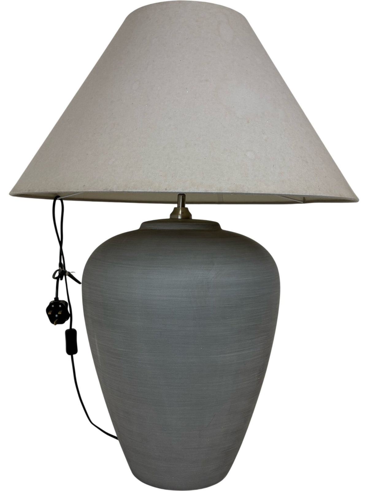 Serviced Grey Ceramic Table Lamp Drum Shade (Pre-Loved)
