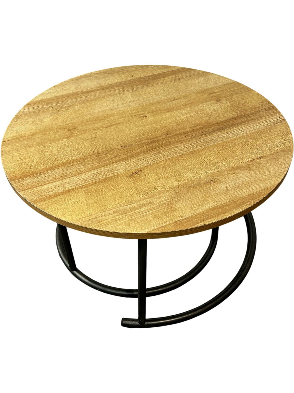 Round Coffee Table Set Black Metal Legs Wooden Top (Pre-Loved)