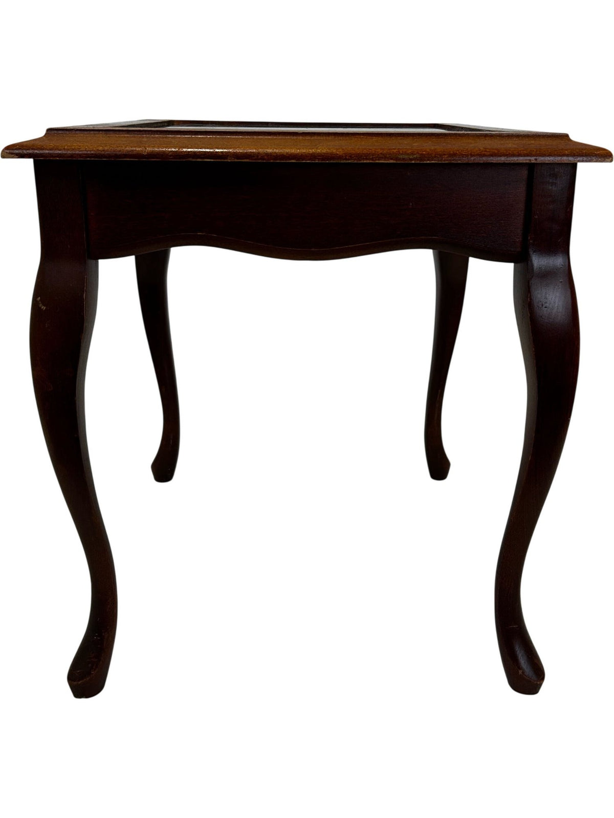Wooden Coin Display Side Table Glass Top Brown Traditional Style (Pre-Loved)