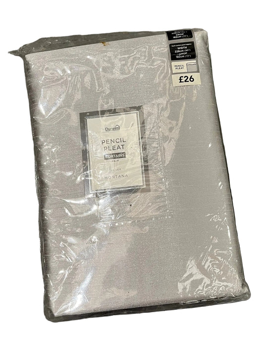 Dunelm Montana Silver Grey Pencil Pleat Curtain Pair (New)