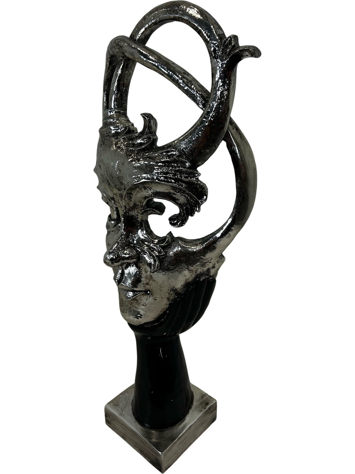 Abstract Face Sculpture Silver Black Modern Statement Decor 57cm (Pre-Loved)