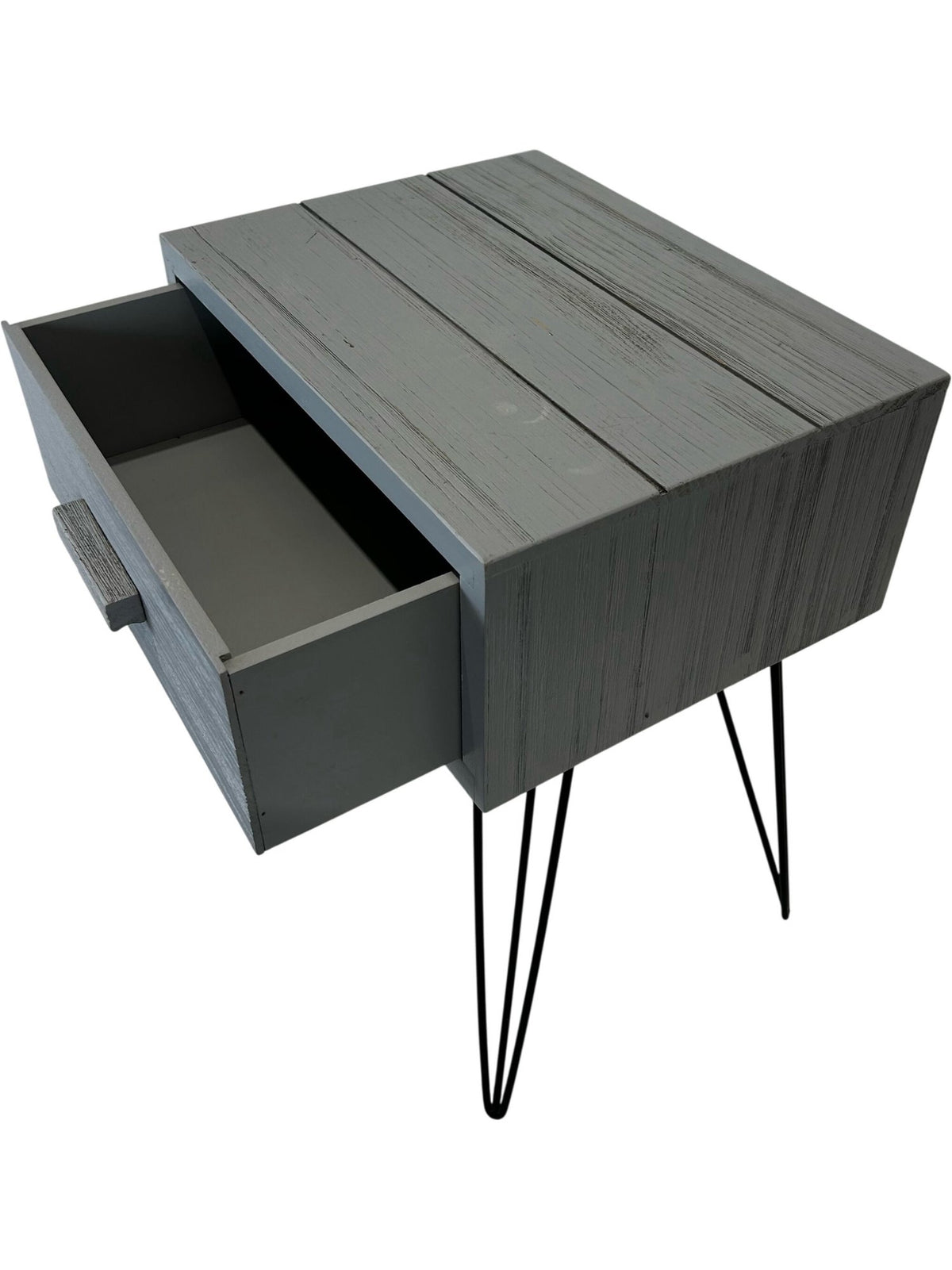 Grey One Drawer Bedside Table with Hairpin Legs (Pre-Loved)