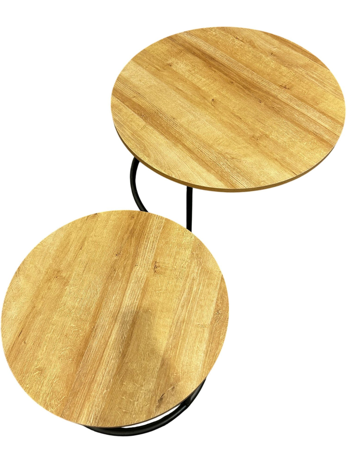 Round Coffee Table Set Black Metal Legs Wooden Top (Pre-Loved)