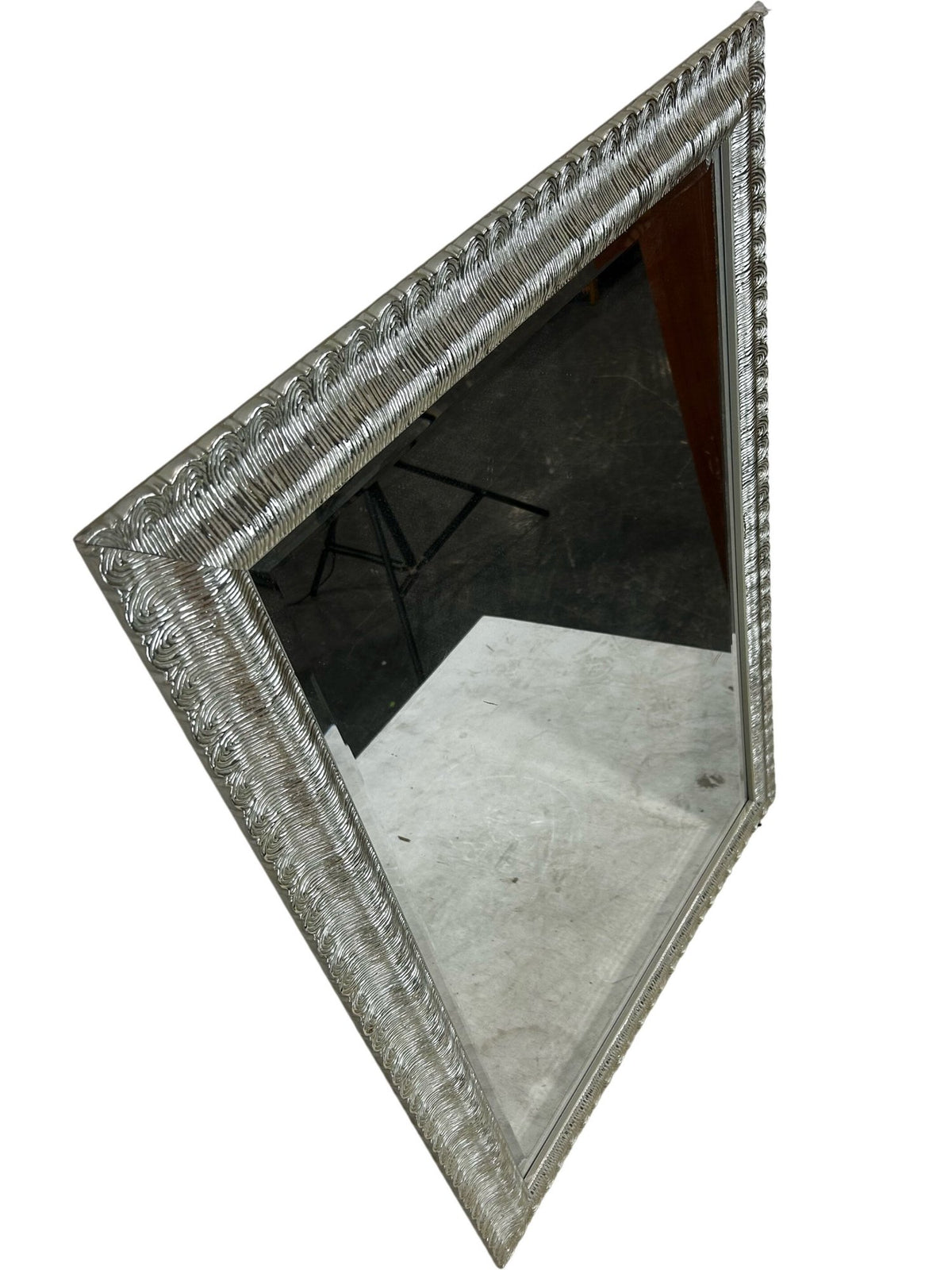 Large Silver Ornate Rectangular Wall Mirror Decorative Frame (Pre-Loved)