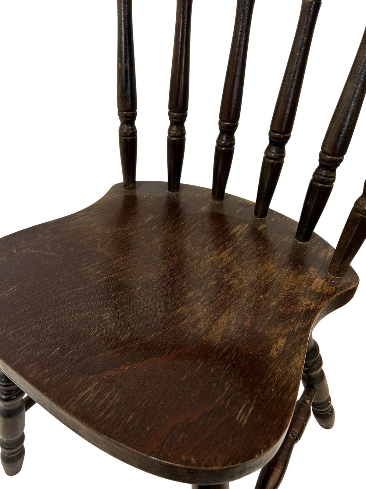 Vintage Wooden Dining Chair Turned Spindle Back Dark Wood Finish (Pre-Loved)