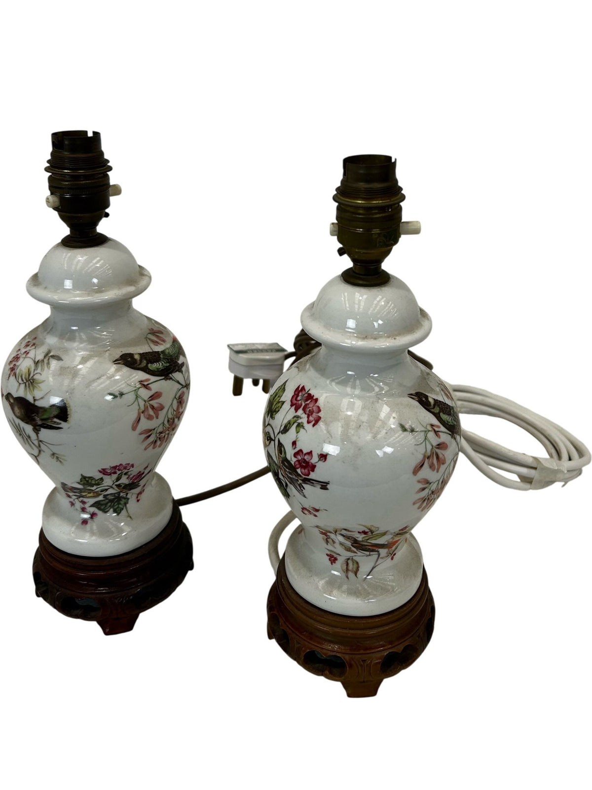 Pair of Floral Bird Ceramic Table Lamps (Pre-Loved)