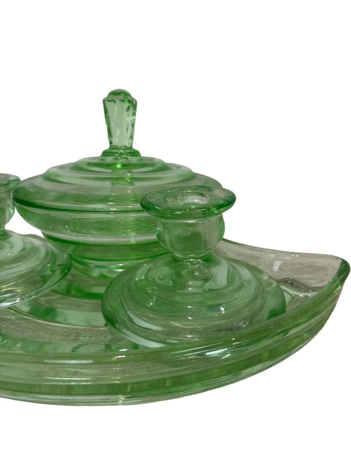 Green Glass Vanity Set with Lid (Pre-Loved)