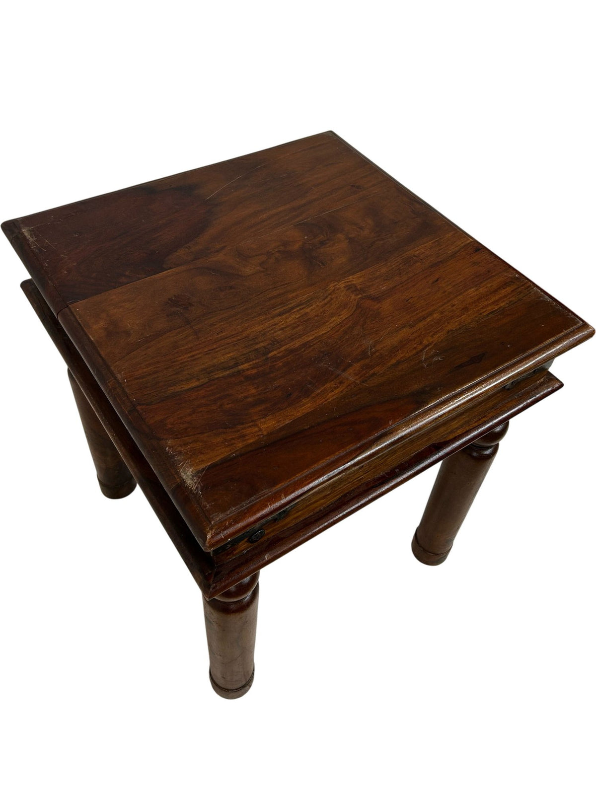 Vintage Style Wooden Side Table Oak Finish Turned Legs Accent (Pre-Loved)