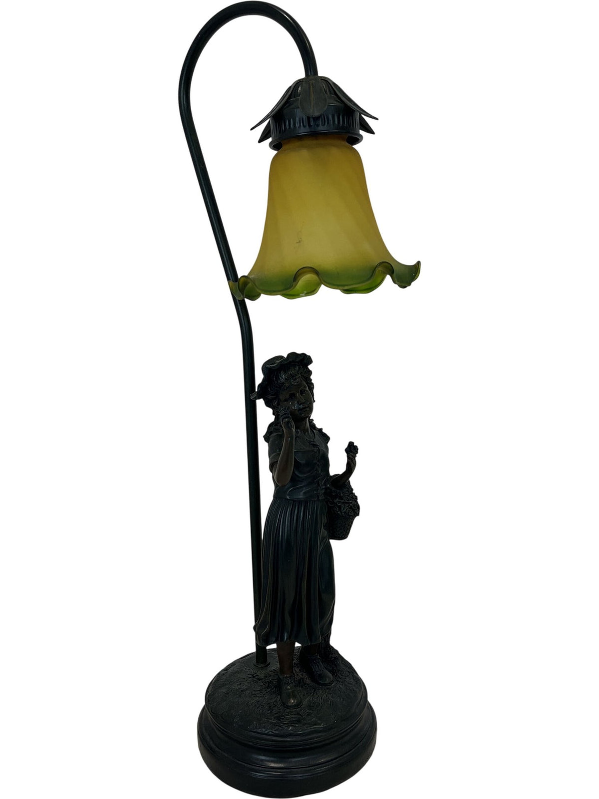 Vintage Style Figurine Table Lamp Yellow Glass Shade (Pre-Loved)
