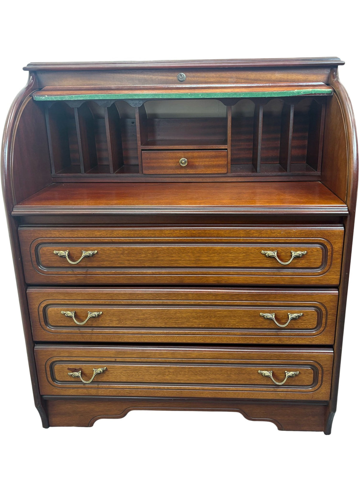 Vintage Wooden Roll Top Desk with Brass Handles (Pre-Loved)