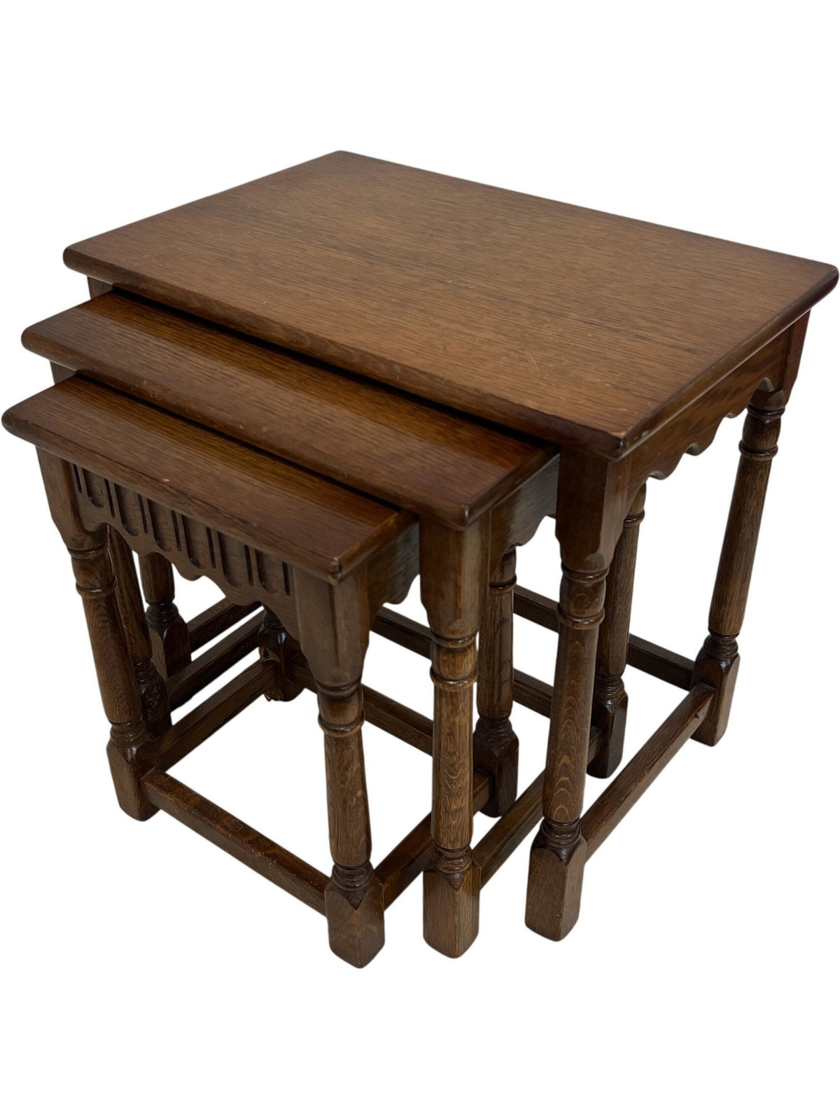 Vintage Nesting Table Set Solid Wood Brown Turned Legs (Pre-Loved)