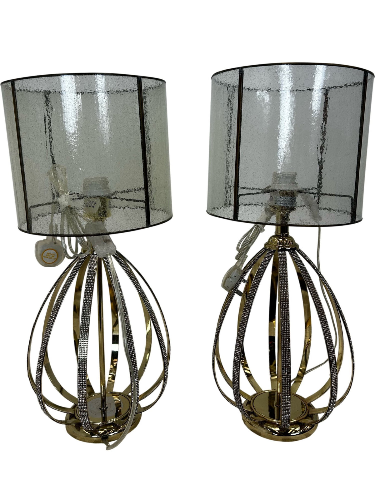 Pair of Gold Metal Table Lamps with Mesh Shades (Pre-Loved)
