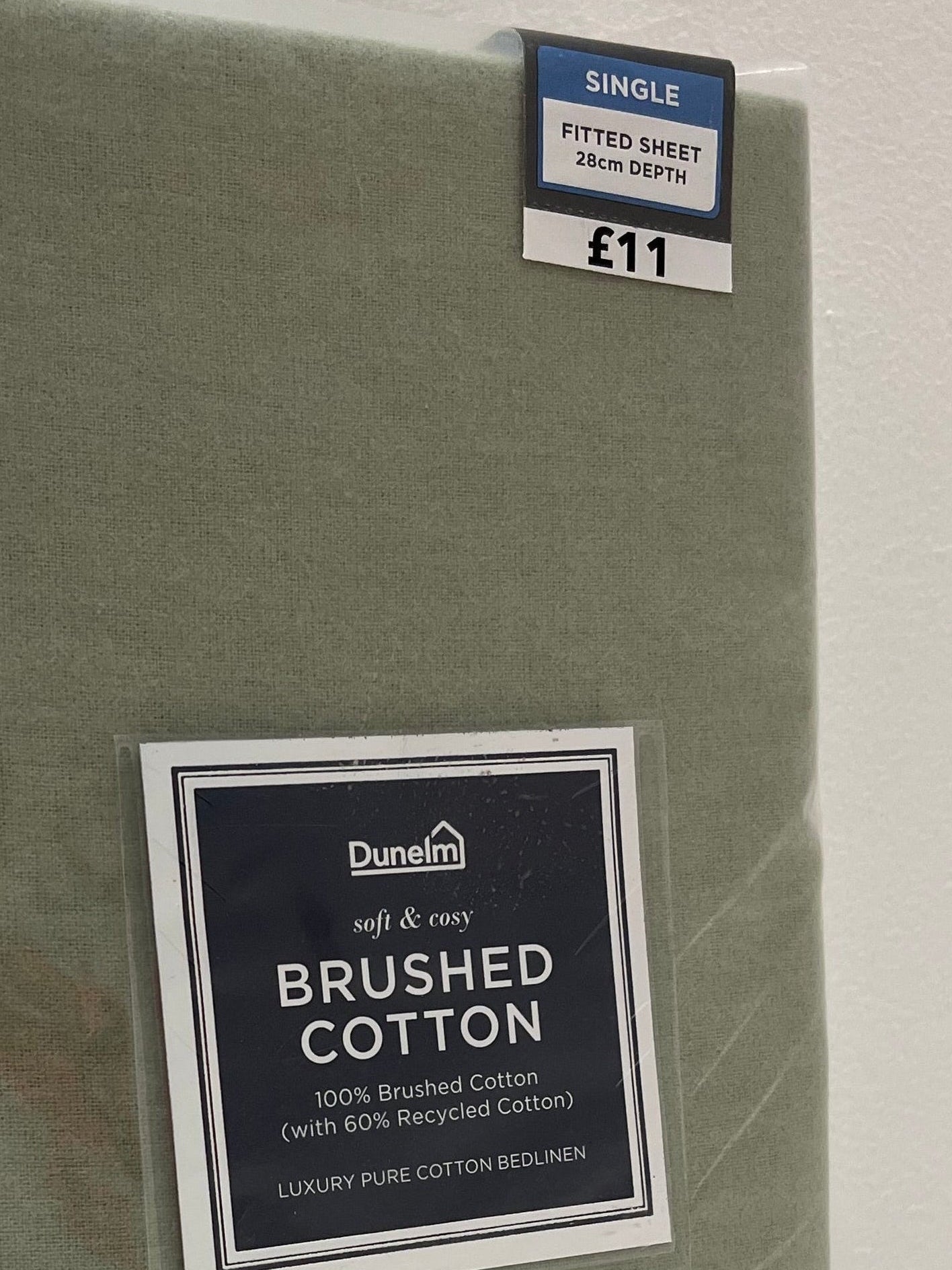 Brushed Cotton Single Sheet Sage Green Bed Linen (New)