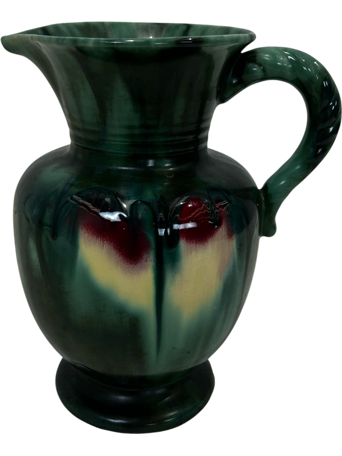 Green Glazed Ceramic Jug Vase Decorative Handle 21cm (Pre-Loved)