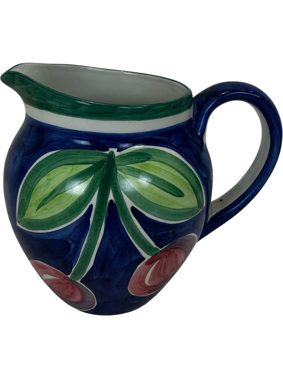 Blue Green Ceramic Pitcher Jug Floral Leaf Pattern Pottery Vase (Pre-Loved)
