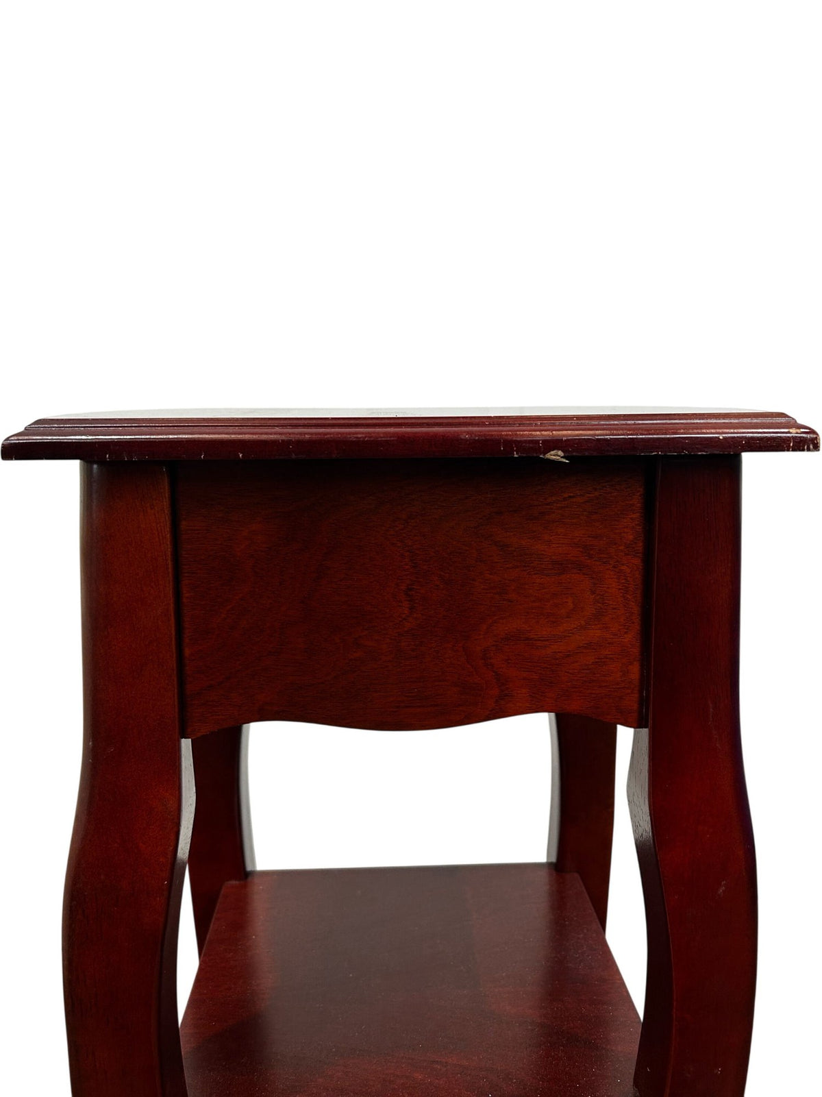 Tall Wooden Side Table Floral Drawer 2 Shelves Mahogany Finish (Pre-Loved)