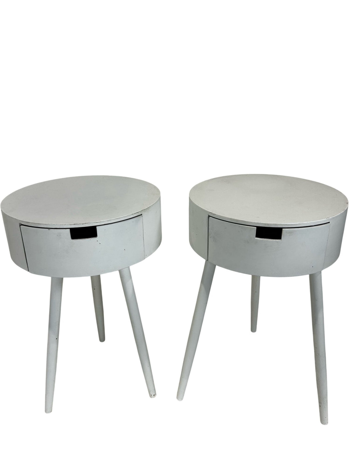 Set of 2 White Round Bedside Tables with Drawer Storage Tapered Legs (Pre-Loved)