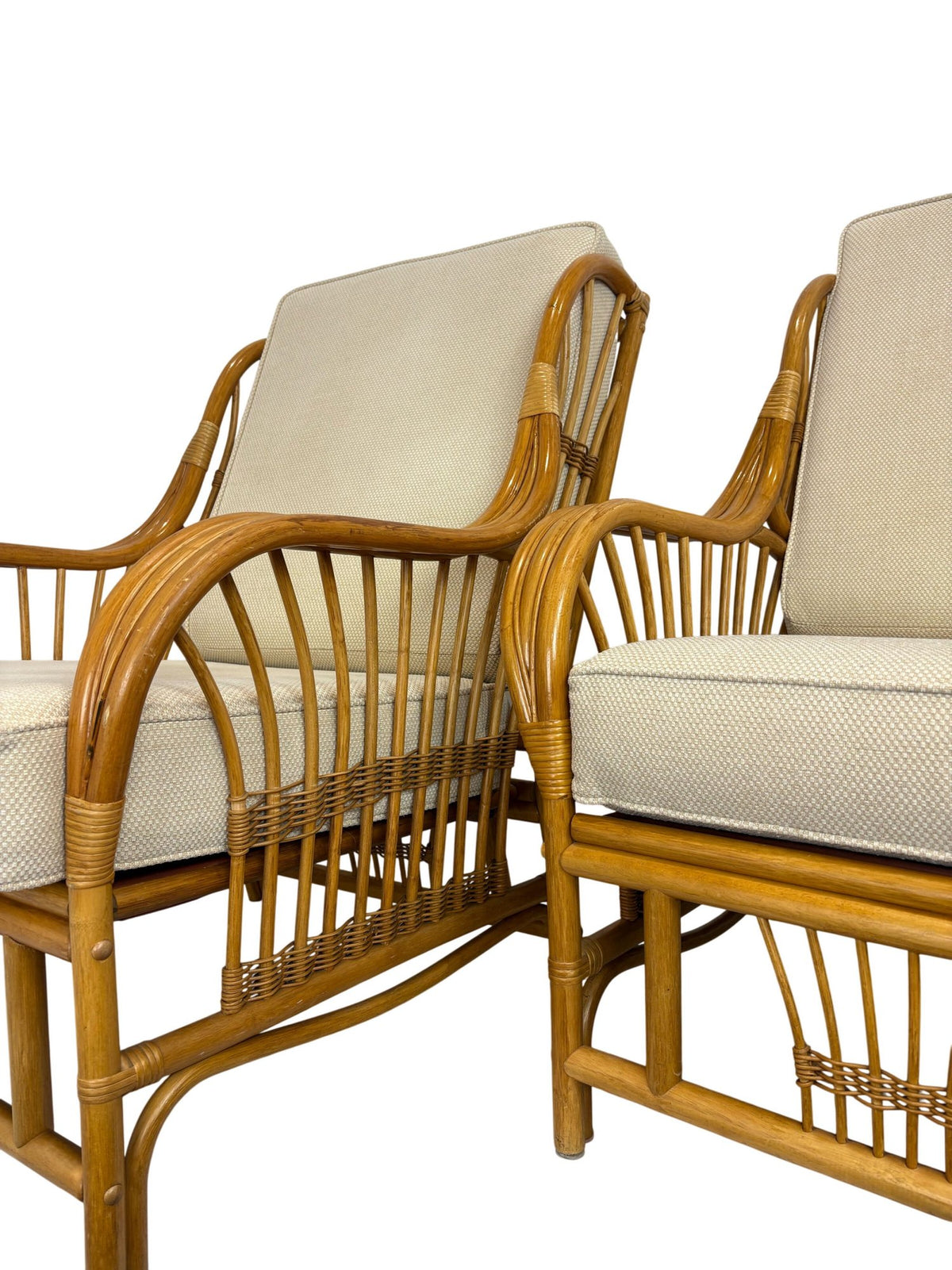 Mid Century Vintage Boho Bamboo Rattan Lounge Chairs Set of Two(Pre-Loved)