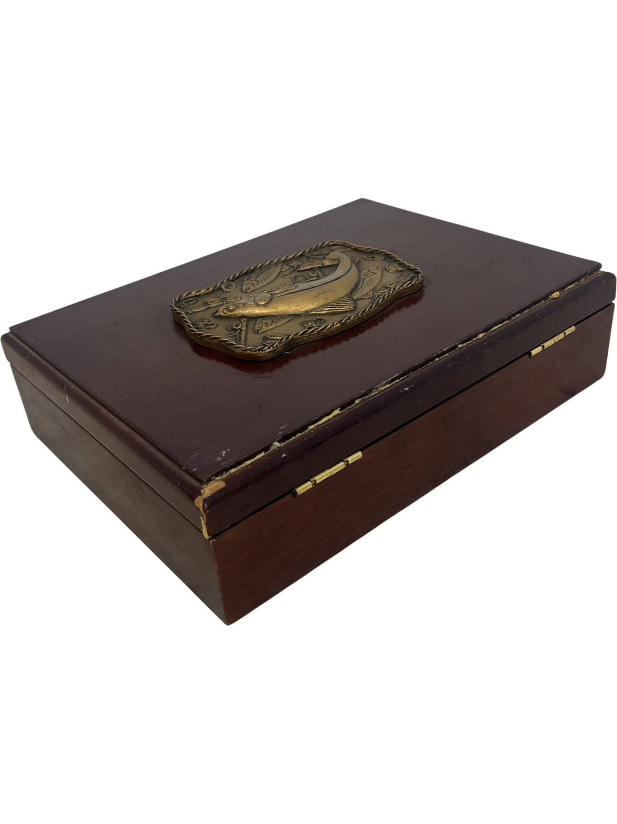 Vintage Brass Fish Design Wooden BoX (Pre-Loved)