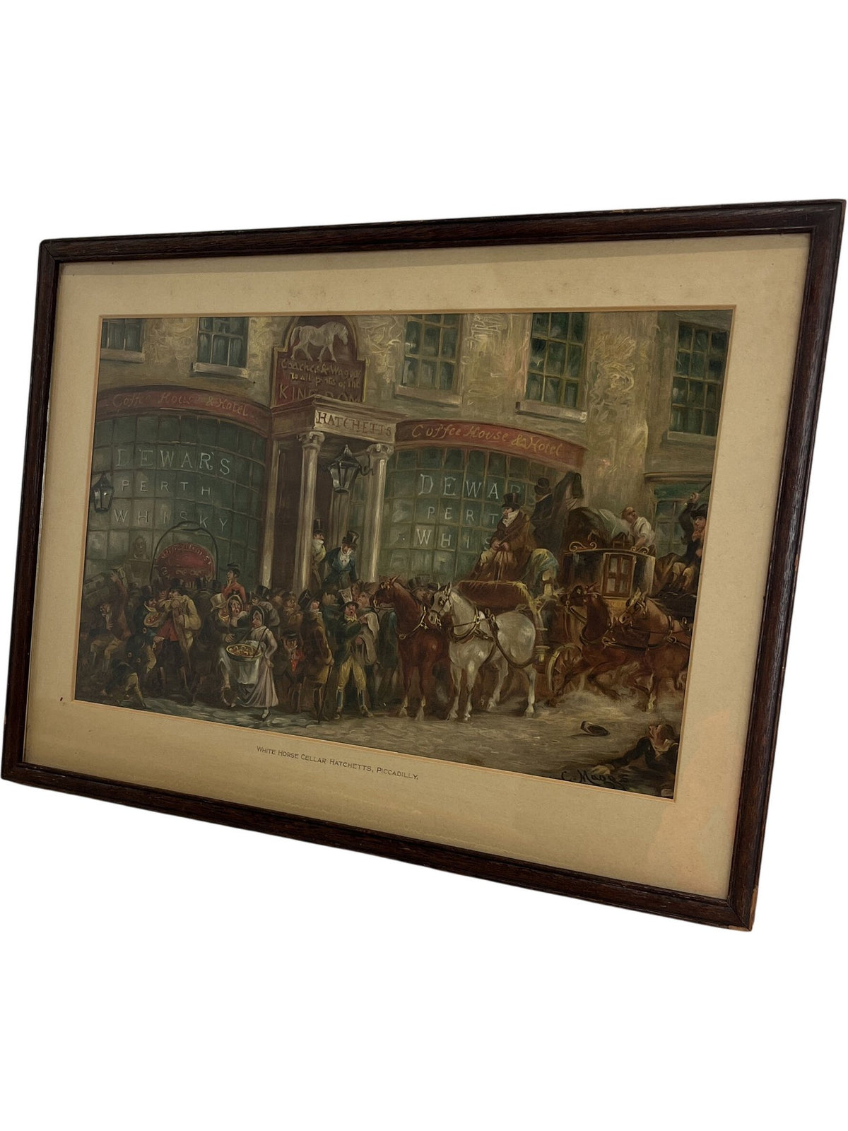 Vintage White Horse Cellar Hatchetts Framed Art Piccadilly Scene (Pre-Loved)