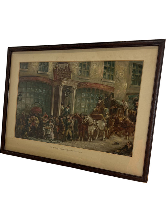 Vintage White Horse Cellar Hatchetts Framed Art Piccadilly Scene (Pre-Loved)
