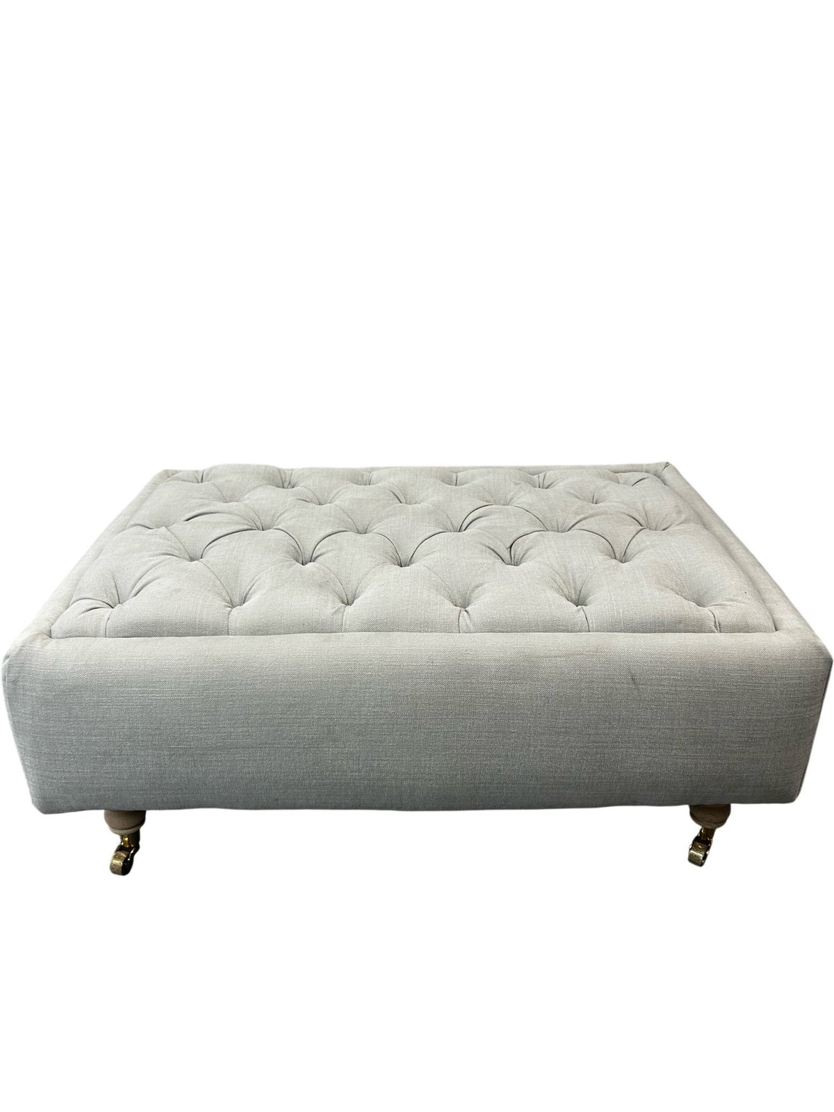 Large Tufted Ottoman Footstool Light Grey Fabric Casters Living Room (Pre-Loved)