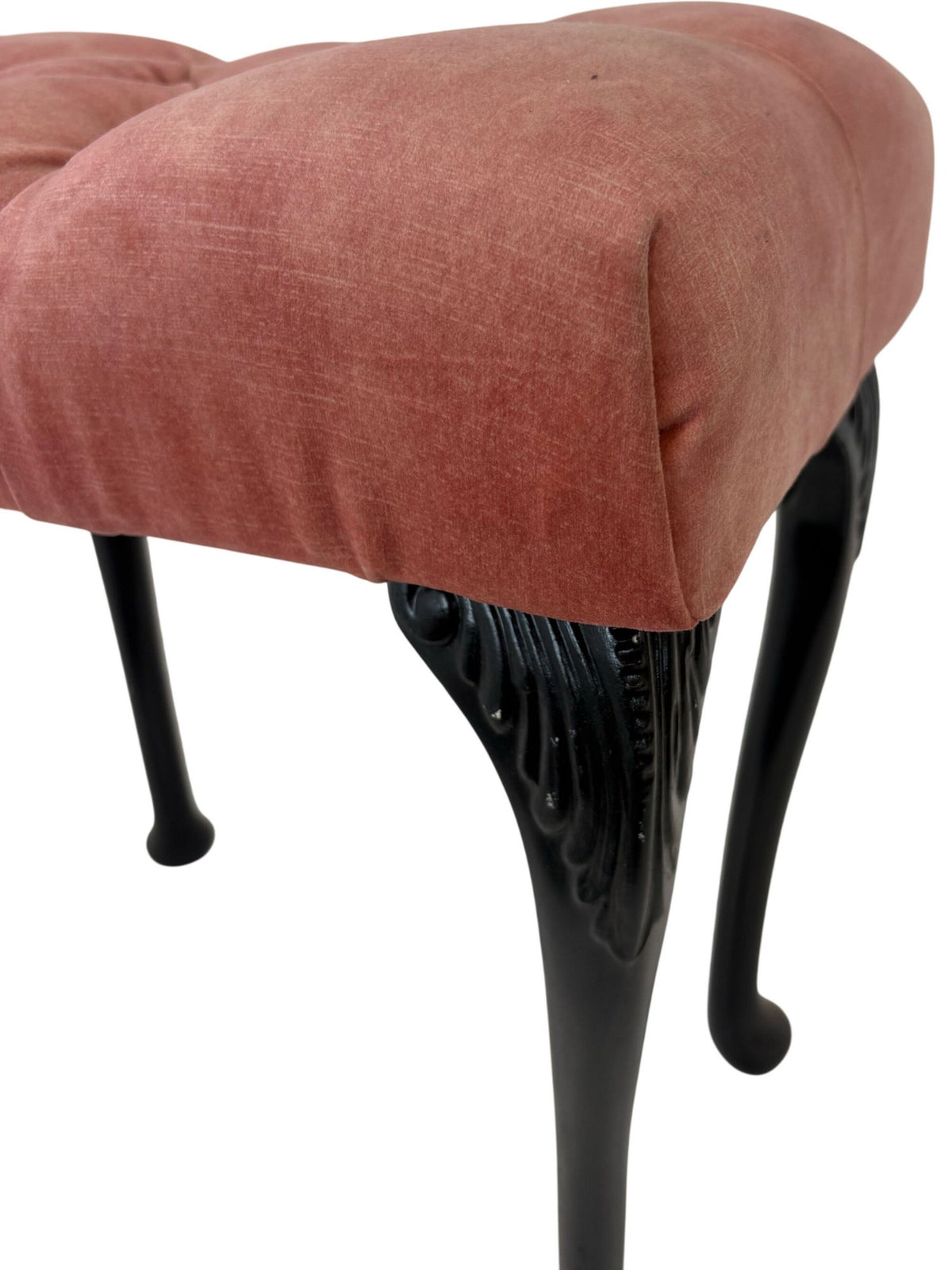 Vintage Pink Upholstered Footstool with Black Ornate Legs (Pre-Loved)