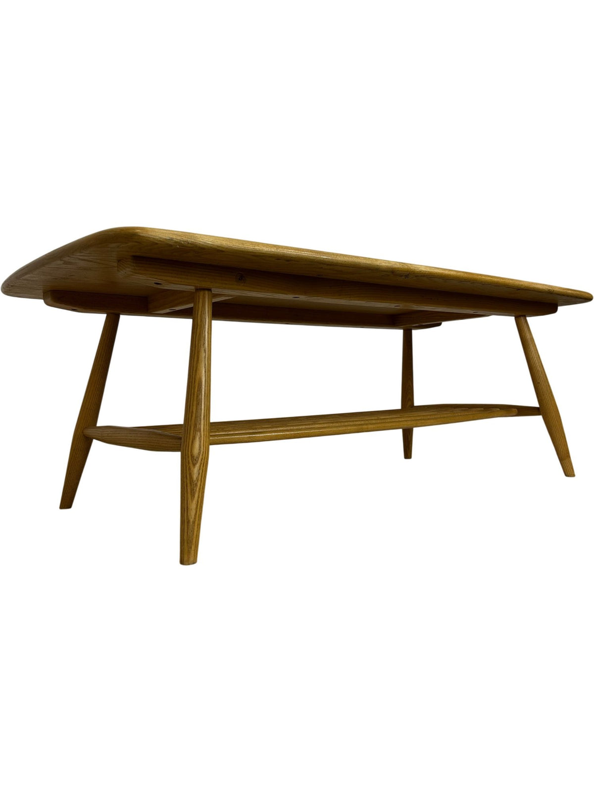 Mid Century Style Light Wood Coffee Table Slatted Shelf 104cm (Pre-Loved)